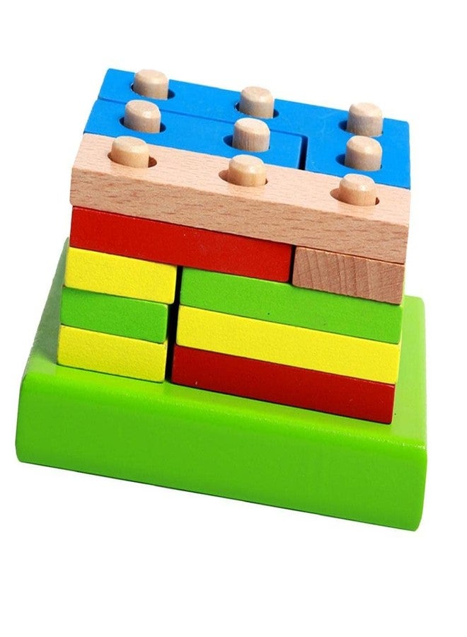 Little Mind Montessori Geometry Puzzle Blocks - 9 Pillar 15-Piece Educational Toy with Different Shapes & Holes - Multicolor Matching Game for Shape & Size Learning (Ages 3-6) - Image 3